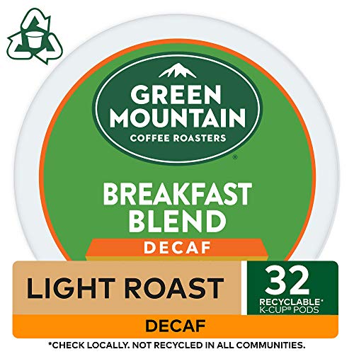Image of Green Mountain Coffee Roasters, Breakfast Blend Decaf Coffee, Keurig Single-Serve K-Cup Pods, Light Roast, 32 Count (Pack of 4)