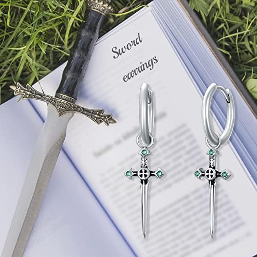Boucles d'oreilles pour hommes - Boucles d'oreilles croix en argent pour hommes - Boucles d'oreilles pendantes croix en argent - Boucles d'oreilles en argent pour hommes en acier inoxydable - Créoles pendantes