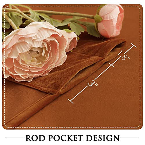 Stangh Burnt Orange Velvet Curtains 96 Inches Long, Living Room Light Blocking Privacy Velour Window Drapes For Patio Sliding Door/Dining Room/Nursery, W52 X L96, 2 Panels #TOP2