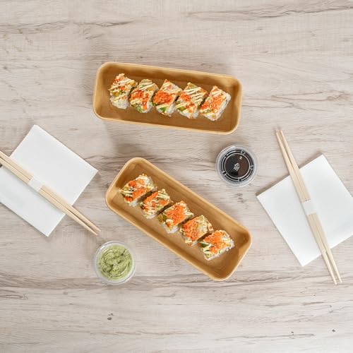 Restaurantware-Matsuri Vision 8.7 x 3.6 x 0.9 Inch Sushi Trays, 100 Greaseproof Sushi Packaging Boxes - Lids Sold Separately, Disposable, Kraft Paper Take Out Containers, For Appetizers Or Desserts by Restaurantware - Image 7