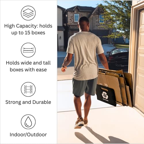 Image of Box Caddy Cardboard Recycling Organizer. Store & Carry boxes. (2-Pk Black) | Eliminates Cardboard Clutter. High Capacity, Durable, Indoor /Outdoor. Home and Business use.