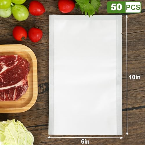 Image of Moretoes 50pcs Vacuum Sealer Bags, Food Saver Bags Pint 6 inch x 10 inch, BPA Free, Pre-cut Commercial Grade Vac Bags for Food Storage, Meal Prep or Sous Vide