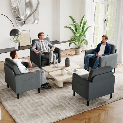 Image of STHOUYN Modern Accent Chairs, Bedroom Chair with Side Pockets, Linen Fabric Living Room Chair, Side Arm Chairs for Apartment, Waiting Room (Dark Grey, 1pc)