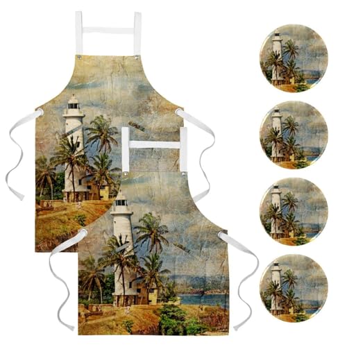 Tablier de serveuse multicolore phare rétro pour bistrot et restaurant