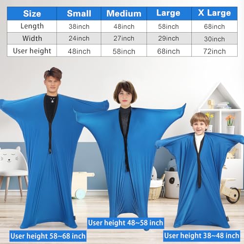 Hugsmiling Body Sock Sensory Kids, Medium 27 * 47 inch, Good for Kids Height: 48~58 inch, Soft Fabric with Strong Stitching and Snap Closures (Classic Blue) - Image 3