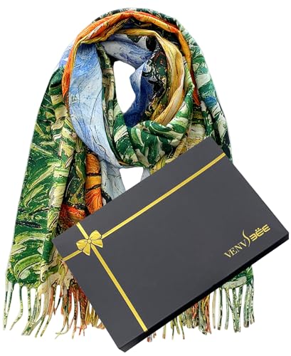 VENVSBEE Van Gogh Scarves Art Scarf for Women Best Gift Reversible Soft Cashmere Feel Shawl Wrap Doubleside Pashmina in Gift Box-24 Plain near Auvers