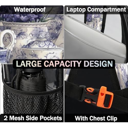 Beautiful Lavender Clear Backpack for Stadium Events, Spring Watercolor Wisteria Waterproof Clear Bag for Women Men Adult Sport Work Daily Music Festival and Concerts3