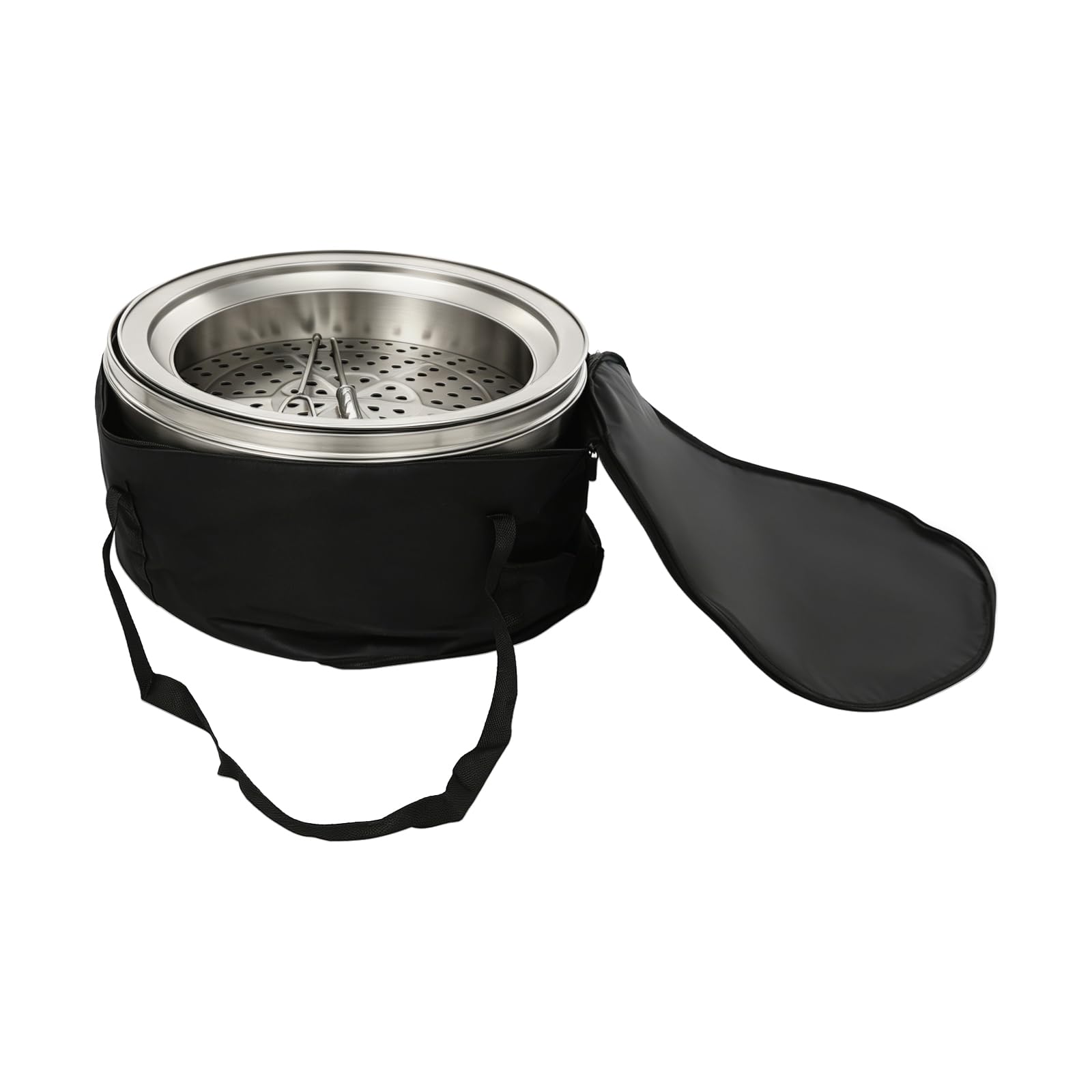 Braciere da terrazza in acciaio inox 201, senza fumo, rotondo, pieghevole, 50 x 40 cm, braciere a legna portatile, con borsa per il trasporto, alimentato a legno, per esterni, lucidato, attizzatoio da