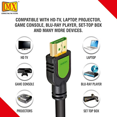 Image of MX HDMI Cable 10m - High-Speed 4K HDMI 2.0 (19-Pin) Male to Male, Supports 4K@60Hz, 1080p, 3D, ARC, TV, Monitor, Projector, Laptop & PC - Black