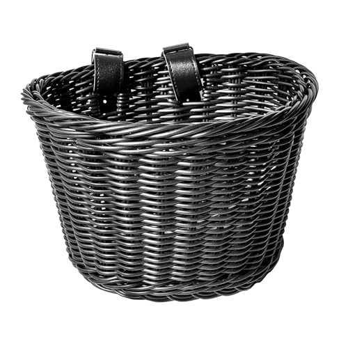 Bike Basket Front for Kids & Adult, Detachable Rattan-Style, Black, Small - image 1