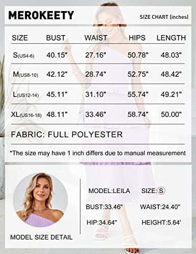 Merokeety Summer Dresses For Women One Shoulder Sleeveless High Waist Wedding Party Swing Midi Dress,Lightpurple,M #TOP5