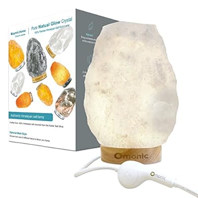 Omonic White Himalayan Salt Lamp Night Light Lights Crystal Hand Carved Hymalain Rock Table Lamps(5-8 lbs,6.5-10"),Thailand Rubberplatinum Base, Dimmable Touch Switch Control (3 Bulbs Included)