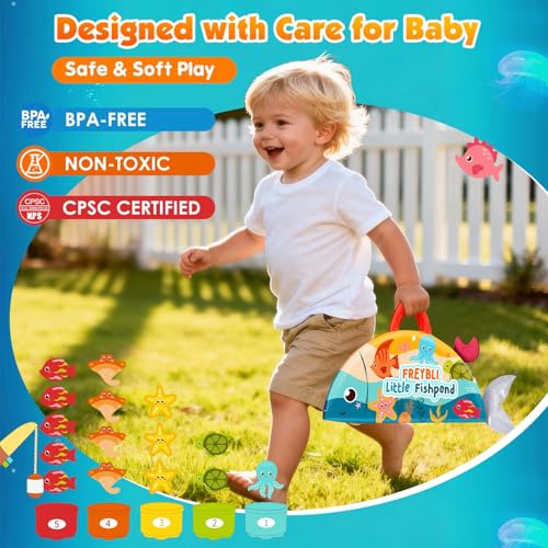 Image of FREYBLI Montessori Toys for 1 Year Old Boy Girl Birthday Gift - Cloth Toddler Fishing Game with Stacking Cups, Educational Toys for One Year Old, Sorting Learning Baby Toy 12-18 Months 1-2 Year Old