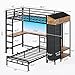 VIAGDO Bunk Bed Twin Over Twin with Hall Tree, Charging Station and LED Lights, L-Shaped Bunk Bed with Desk, 5 Storage Drawers, Twin Bunk Beds with Guardrail & Stairs, No Box Spring Needed, Black