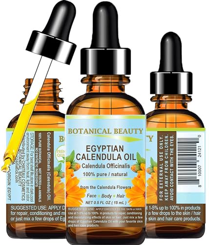 Botanical Beauty CALENDULA OIL Egyptian Calendula Officinalis Marigold Oil Pure Natural for FACE SKIN BODY HAIR NAILS 0.5 Fl.oz.- 15 ml Skin Moisturizer Oil