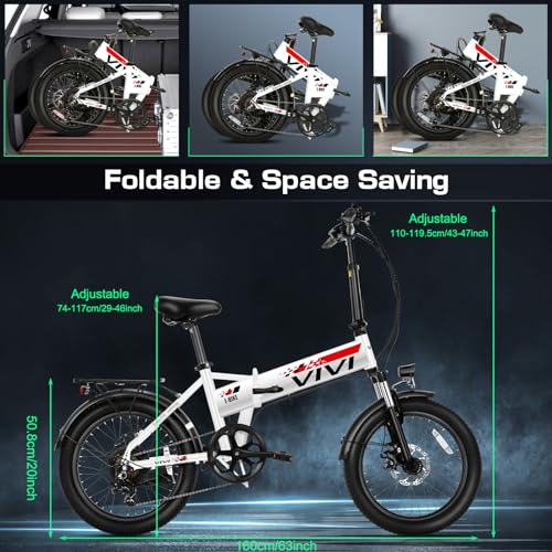 Vivi Folding Electric Bike for Adults, 20″ x 2.4 Fat Tire