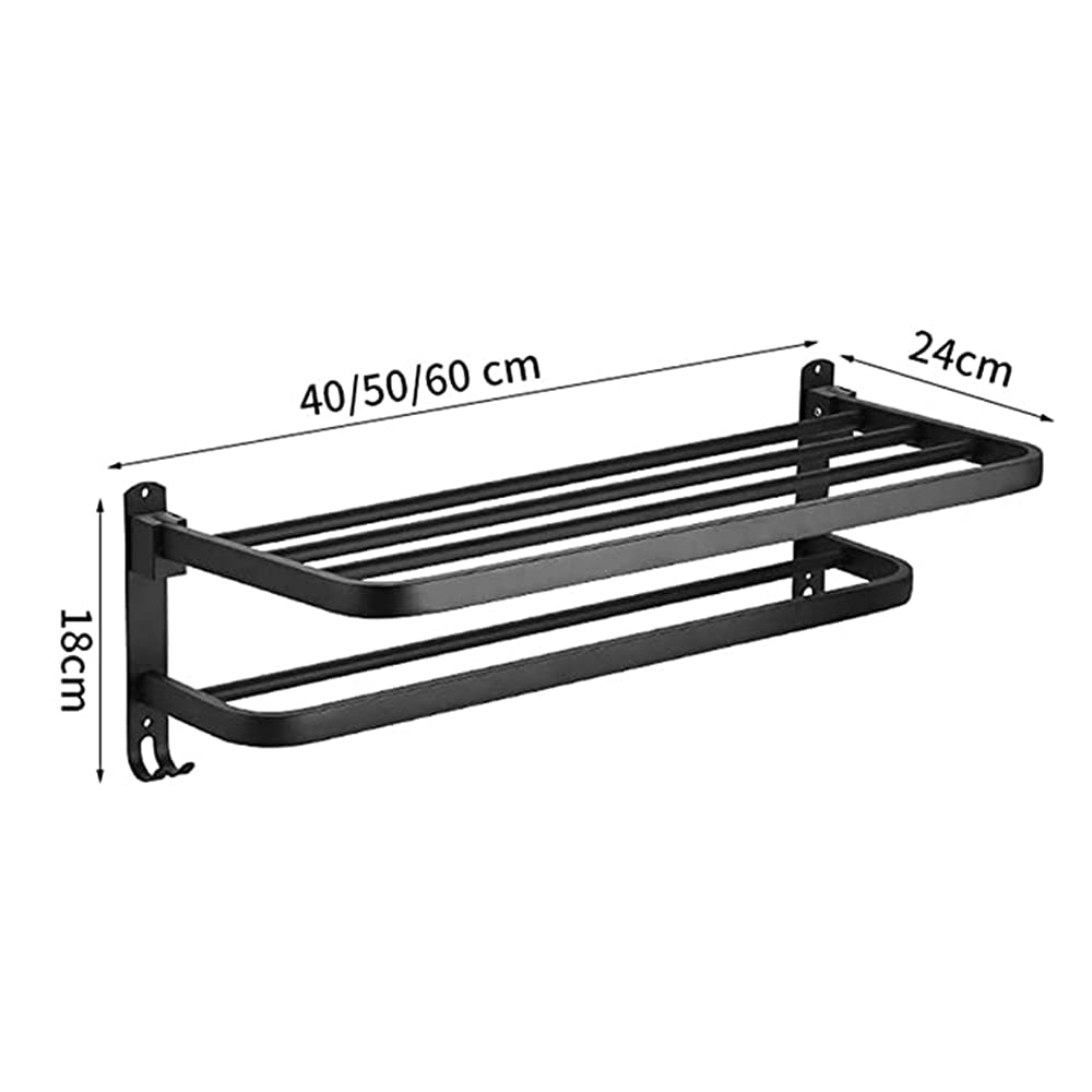 Podwójne wieszaki na ręczniki 40 cm z haczykami, 15-calowy ścienny uchwyt na ręczniki łazienkowe, wieszak na ręczniki kuchenne, Space Aluminium, matowa czerń(