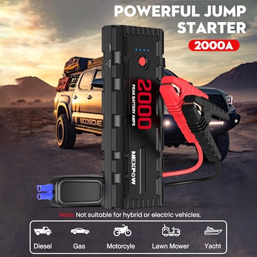Image of NEXPOW 2000A Peak Car Battery Jump Starter with USB Quick Charge 3.0 (Up to 7.0L Gas or 6.5L Diesel Engine), 12V Portable Jump Box, Battery Booster with Built-in LED Light, Jumper Cables