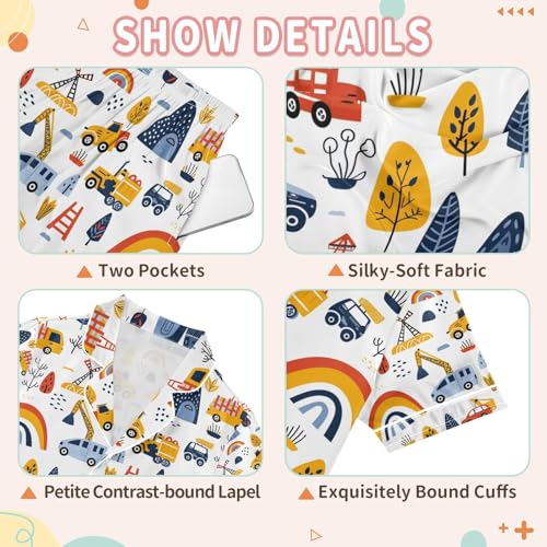 senya Cartoon Excavator Z Satin Summer Pajama Sets Silk Short Sleeve Button Down Sleepwear3