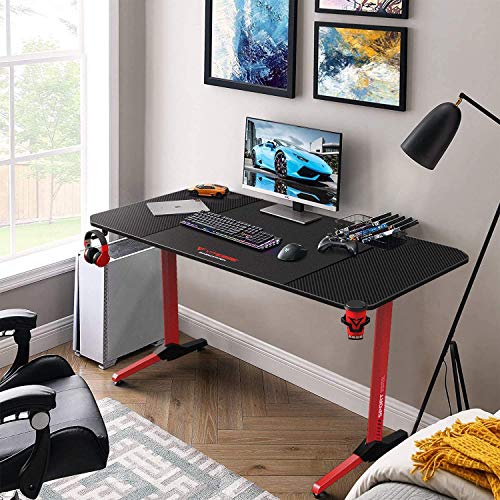 Vitesse Gaming Desk 63 Inch, Ergonomic Gamer Computer Desk With Mouse Pad, Pc Gaming Tables With Gaming Handle Rack, Cup Holder Headphone Hook #TOP1
