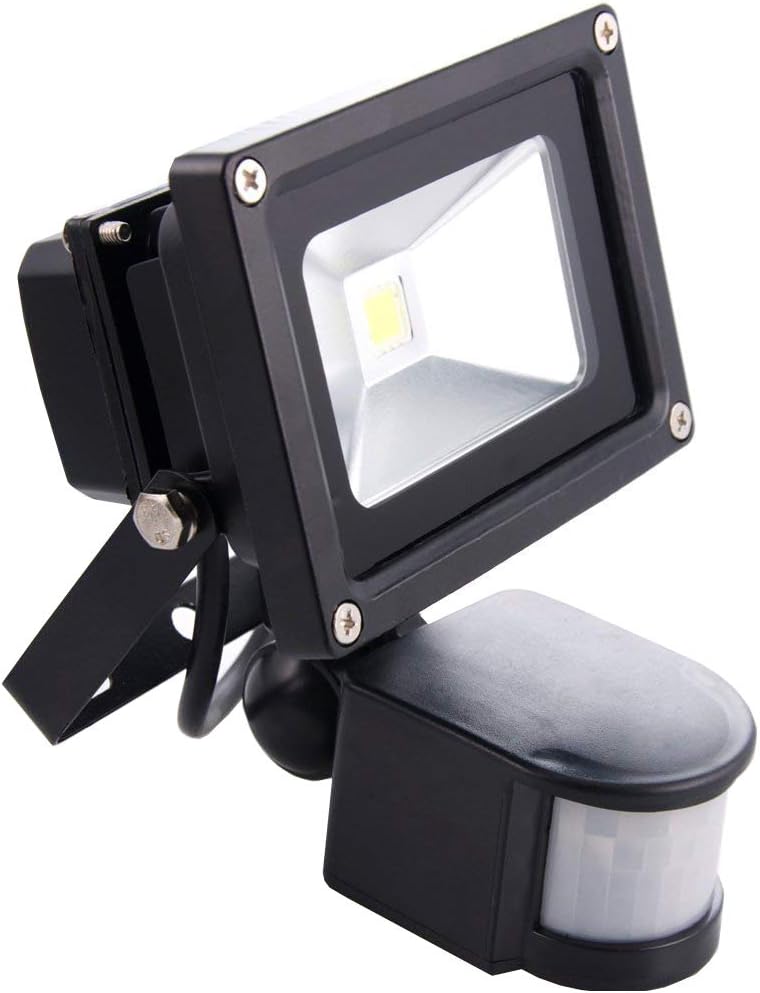 Sourcing4U Limited 10w LED Floodlight in Black, with PIR (Warm White), Metal, 10 W [Energy Class A+]