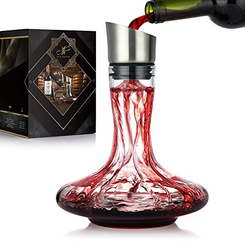 Wine Decanter with Built-in Aerator & Filter, Carafe, 100% Hand Blown Crystal Glass