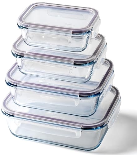 Franklin Lade® 4-teiliges Glas-Frischhaltedosen-Set | BPA-freie, Luftdichte, Auslaufsichere Deckel | Perfekte Meal Prep Lunchboxen | Mikrowellen-, Ofen, Gefrierschrank & Spülmaschinenfest
