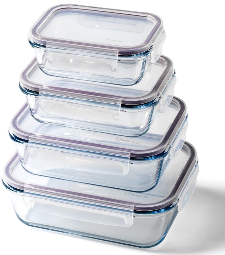 Glass Food Storage Containers | 4 Piece Nesting Set 370ml 640ml 1040ml 1520ml | BPA-Free Airtight LeakProof | Meal Prep | Glass Containers with Lids | Oven, Freezer & Dishwasher Safe