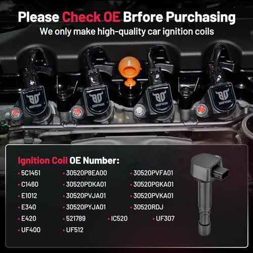 Image of BDFHYK Ignition Coil Pack UF400 Compatible with Honda Civic 2001-2005 Honda Pilot Ridgeline Acura EL MDX 04-07 Saturn Vue V6 L4 1.7L 3.5L Acura Oem Coil Pack Coil for UF307 UF512 Set of 4