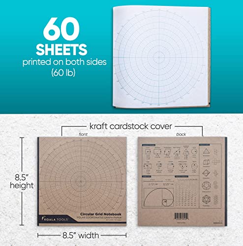 KOALA TOOLS - Circular Grid Sketchbook with Polar Coordinate Graph Paper, Polar Grid for Circular Designs, Mandala, and Geometric Patterns, 8.5 x 8.5 inches, 60 pages - Pack of 1 4 51XES+V2XkL