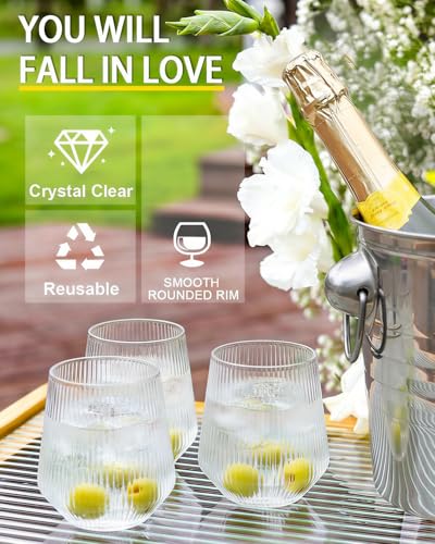Image of Maaacute 40 Pack Ribbed Plastic Wine Glasses, Ripple Disposable Stemless Wine cocktail Whiskey Champagne Glasses, 12 Oz Clear Unbreakable Cups for Party,Indoor,Outdoor,Wedding,Bars,Tasting