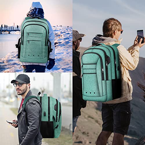 Travel Backpack, Large Backpack, Laptop Backpack, Durable 17 Inch Extra Large Tsa Computer Backpacks With Usb Charging Port, 40L High Capacity Water Resistant Tsa Carry On Computer Business Bag, Green #TOP5