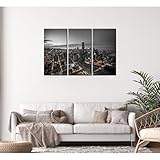 Chicago Skyline Canvas Wall Art, Illinois Skyscraper Wall Decor Framed Picture Black and White City Posters Cityscape Painting for Home Living Room Bedroom Decoration 3 Piece Prints Ready to