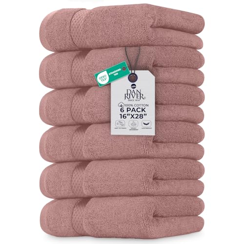 Image of DAN RIVER 6-Pack Premium Hand Towels (16x28 Inches) - 100% Cotton, Ultra Soft, Lightweight, Highly Absorbent Towels for Bathroom, Spa, Gym, Salon, Hotel, and Travel - Dusty Pink