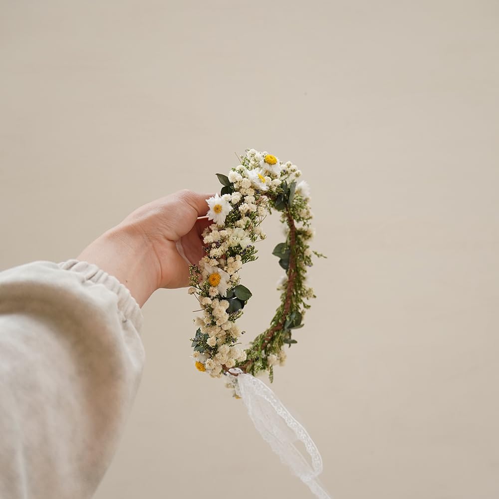 Boho Bride Crown/Wedding Dried Flower Crown/Eucalyptus Crown/Baby's Breath Crown/Flower Girl Crown/Newborn Crown (Adule)