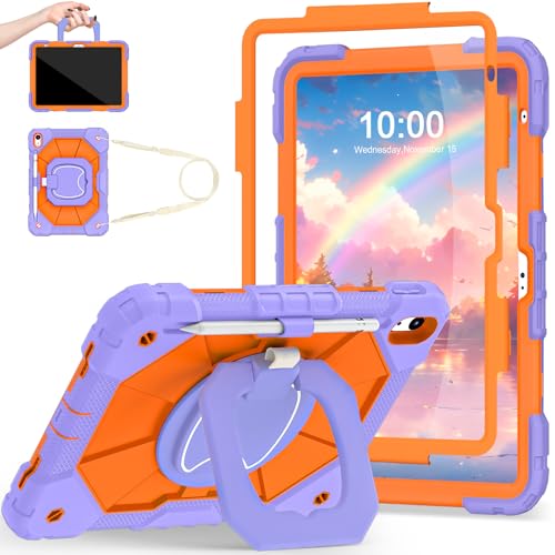 Image of Auizotl Case for iPad (A16) 11th /10th Generation 2025 /2022,10th Gen iPad Case with Screen Protector 360 Rotating Stand,Heavy Duty Shockproof Cover for i Pad 11.0 /10.9,Purple Orange