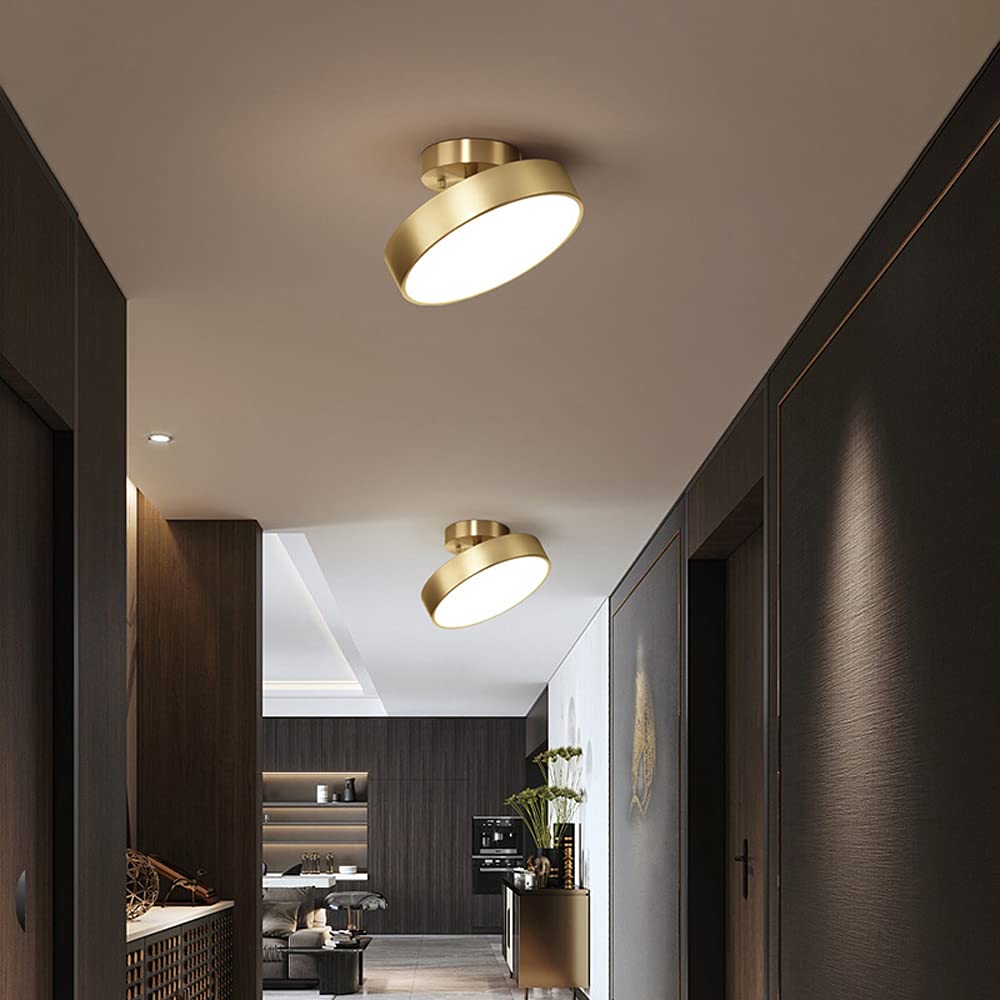 Plafonnier rotatif en laiton doré réglable pour couloir, balcon, allée, plafonnier LED à intensité variable, cuivre, plafond, couloir, escalier, chambre à coucher, lampe moderne, ronde, salon, salle