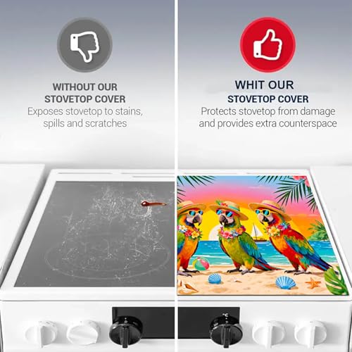 Image of HOMETITUTE Summer Stove Top Cover 28x20 Tropical Parrot Beach Heat Resistant