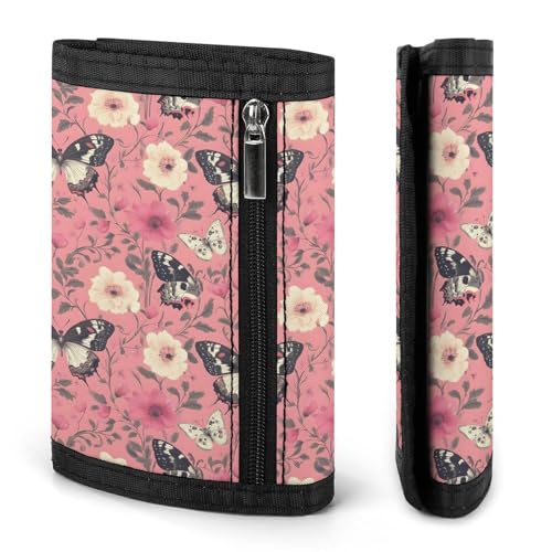 Pink Butterfly Flower Print Wallet for Men, 8 Credit Card Holder Slim Minimalist Front Pocket Small Mens Bifold Wallets2