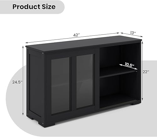 Miniatura 3 de LOKO Armario apilable para bufé, armario de almacenamiento de cocina con puertas corredizas de vidrio templado, pequeño aparador para cocina, Negro