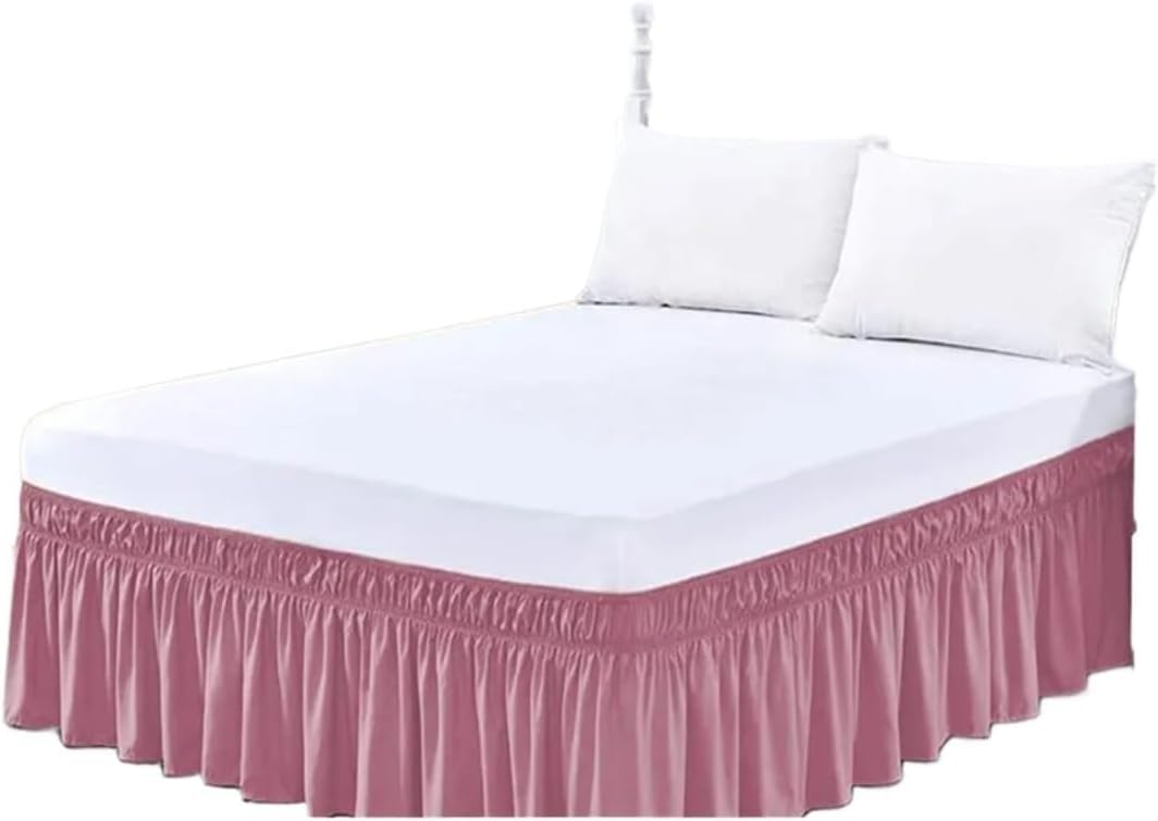 Bed Skirt Valance For Bed,Dust Ruffle Solid Color Wrap Around Ruffled Skirt With Strong Elastic -Fade Resistant Fabric 15 Inch High(Bean Paste,180x200x38cm)