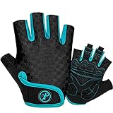 TEUEN Guantes Ciclismo Medio Dedo Guantes MTB Verano Acolchado Antideslizante de SBR, Guantes Bicicleta Montaña para Hombre Mujer (Azul, XXL)