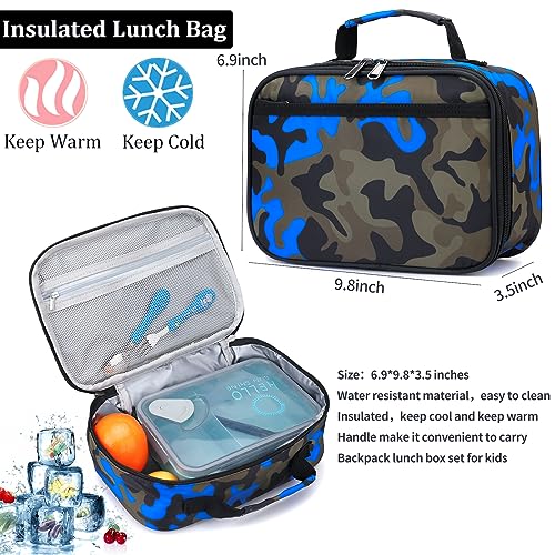 Image of Ladyzone Camo School Backpack Lunch Box Set Lightweight Schoolbag Travel Camp Outdoor Daypack