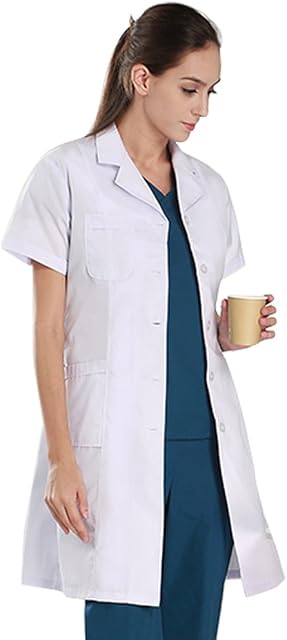 Nideen Coats de labo blanc Doctor Workwear - Unisex Lab Coat Scrubs Uniforme adulte pour femme