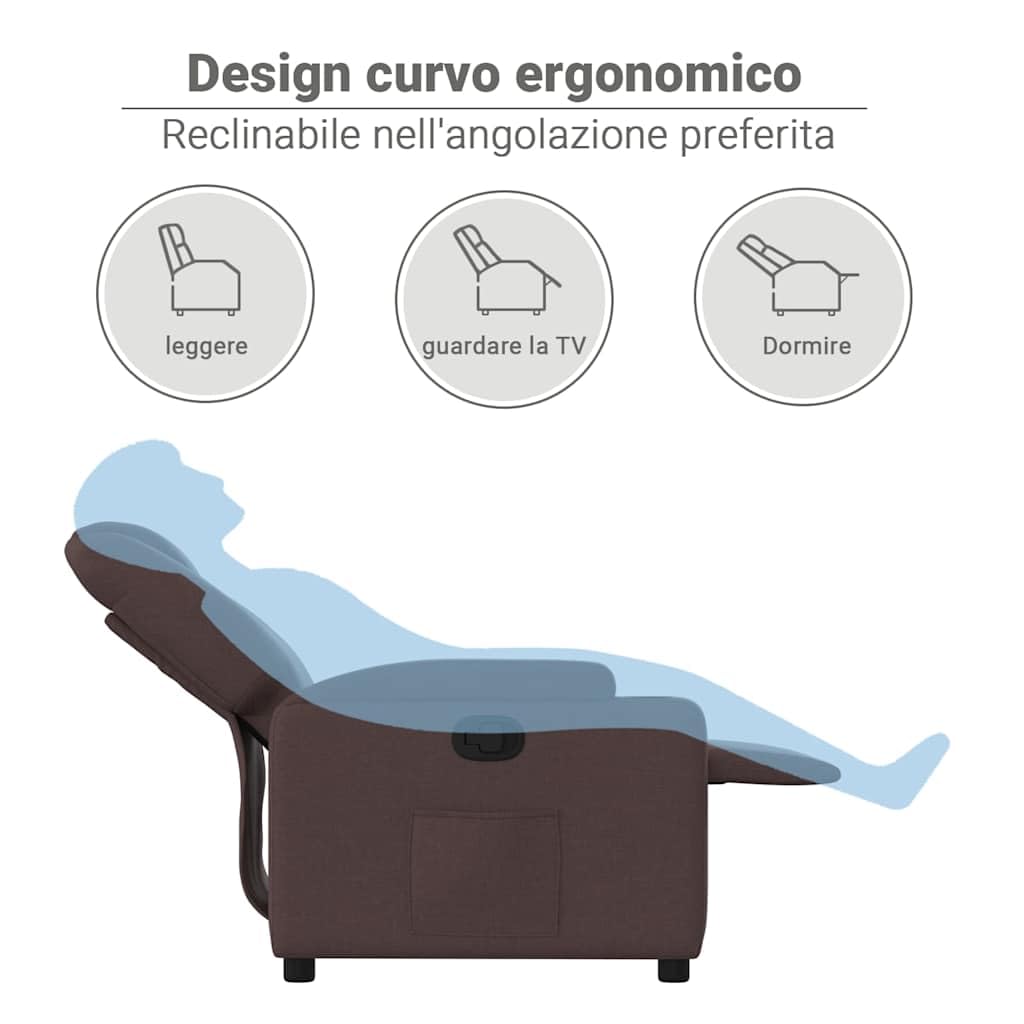 vidaXL Poltrona reclinabile, Sedia Relax con Schienale Seduta con Braccioli Imbottiti Soggiorno, Moderno, Marrone Scuro Tessuto