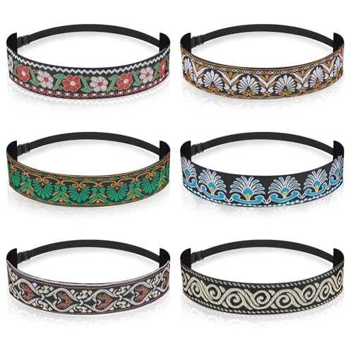 Qianyu 6 Pcs Woman Adjustable Headband Non Slip Velvet Lined Retro Style Stretch Cute Headband for Women Girls Elastic Fabric Sport Yoga Work Makeup Stylish Hair Accessories Hairbands