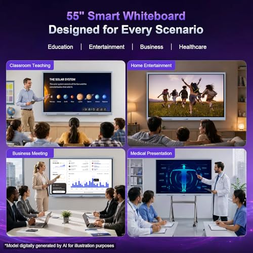 Image of Smart Board Collaboration Hub, 55 inch Digital Interactive Whiteboard Display with 4K Touchscreen, Dual System, Electronic Smartboard for Classroom Office Home(Wall Mount Included)
