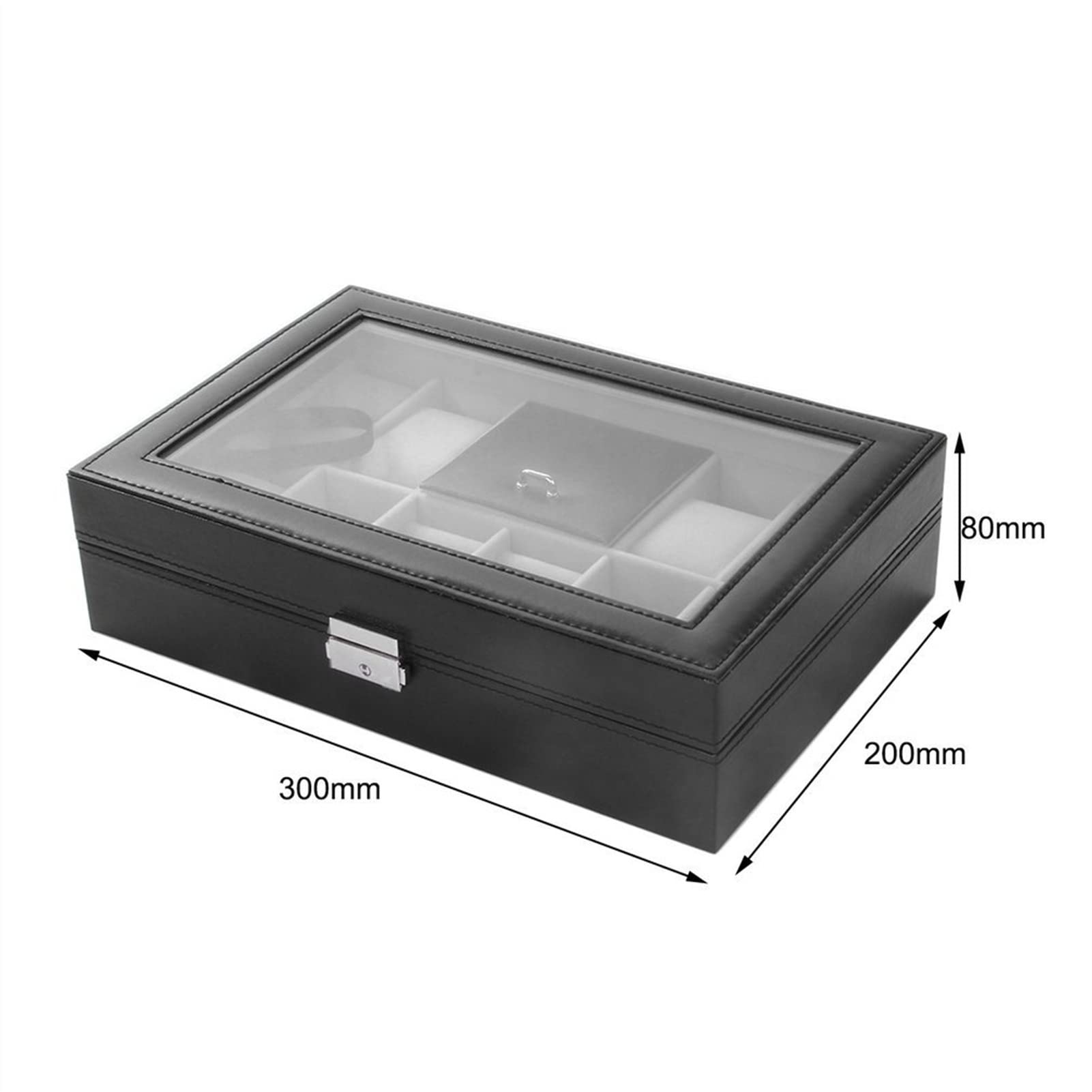 Uhrenbox, Uhrengehäuse, Aufbewahrungsbox, Uhrenbox, Uhrenbox für Damen und Herren, 12 Fächer, schwarze Uhrenbox, PU-Lederetui, Organizer mit Schmuckschublade zur Aufbewahrung und Präsentation von