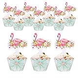 NMAS Hawaiian Luau Cupcake Toppers Cake Picks Flamingo Paper Cupcake Wrappers Flamingo Double-sided...