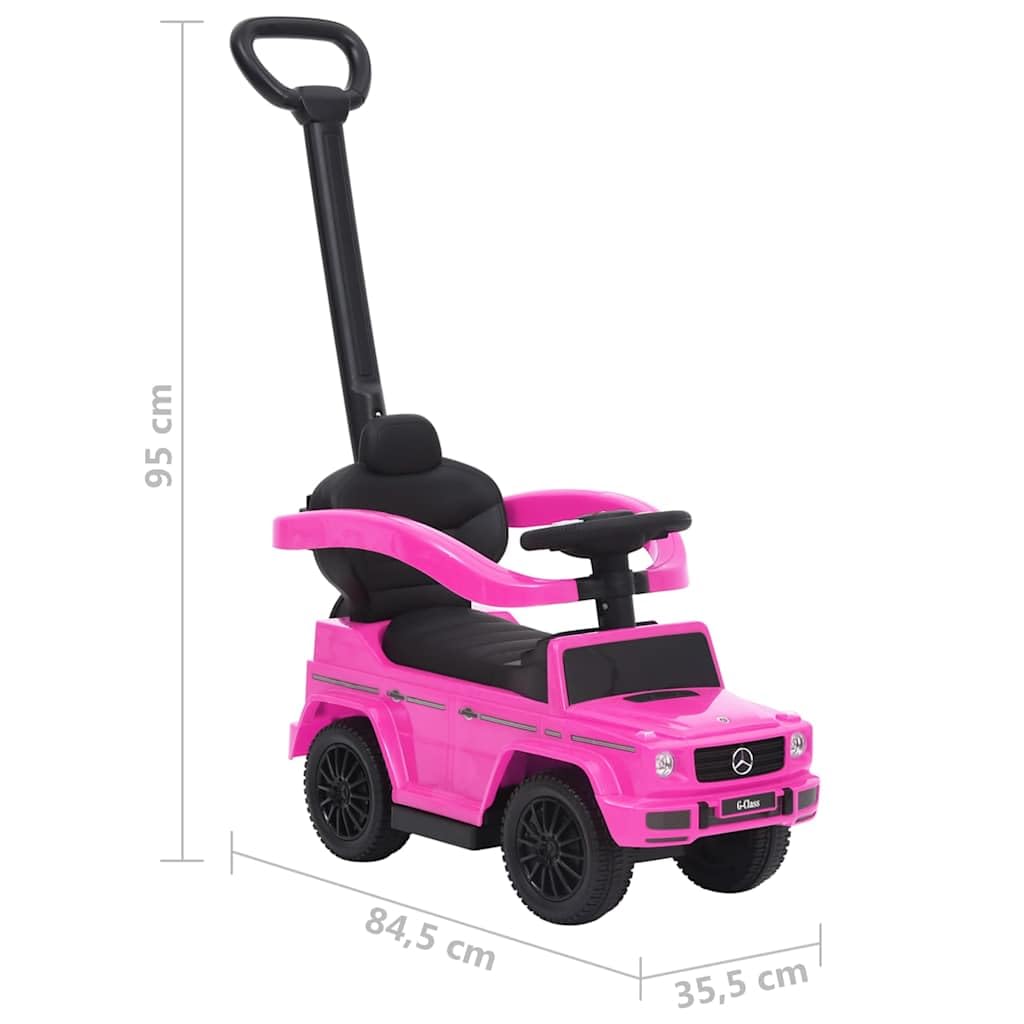 Rutschauto G63 Rosa mit Lenkrad, Sitz und Schiebebügel, Babywalker Kinderfahrzeug aus Kunststoff mit Staufach, 25 kg belastbar, für Kleinkind 12 36 Monate drinnen draußen